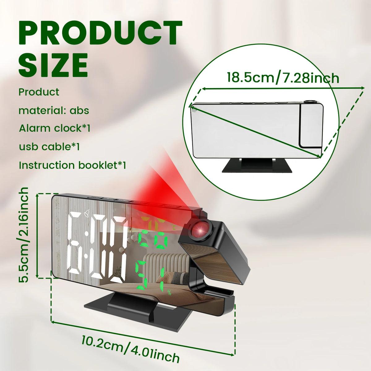 Digital Alarm Clock 12/24H Ceiling Projection Alarm