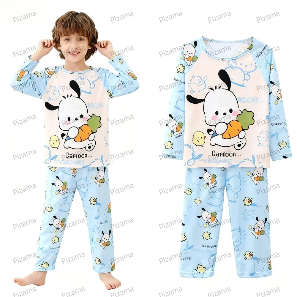 Sanrio Girls Pajamas Sets Full Sleeve Soft Hello Kitty Pyjamas Kids Cinnamoroll Pijamas Sleepwear Kuromi Baby Homewear Pjs