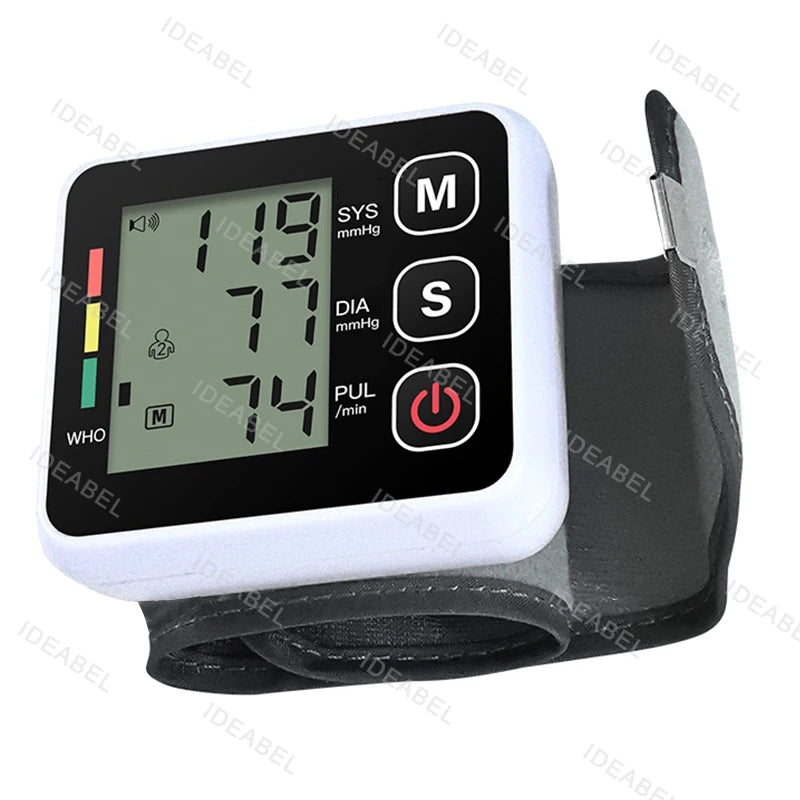LCD Display Wrist Blood Pressure Monitor Tonometer Tensiometer Automatic Digital Pulsometer Sphygmomanometer Family Diagnostic