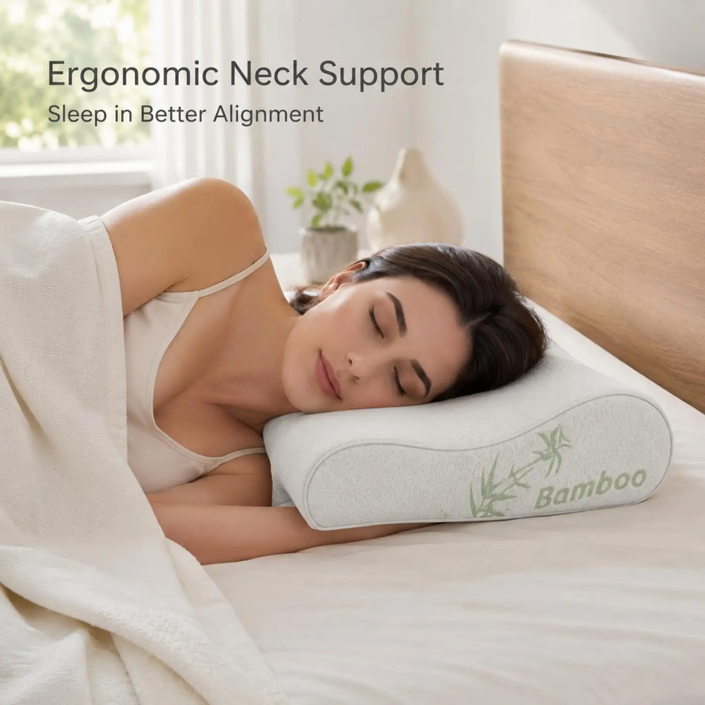 Bed Pillow Rayon Derived from Bamboo Memory Foam Pillow, Sleep Pillow Contoured Orthopedic Pillow Soft Neck Support Breath Pillo