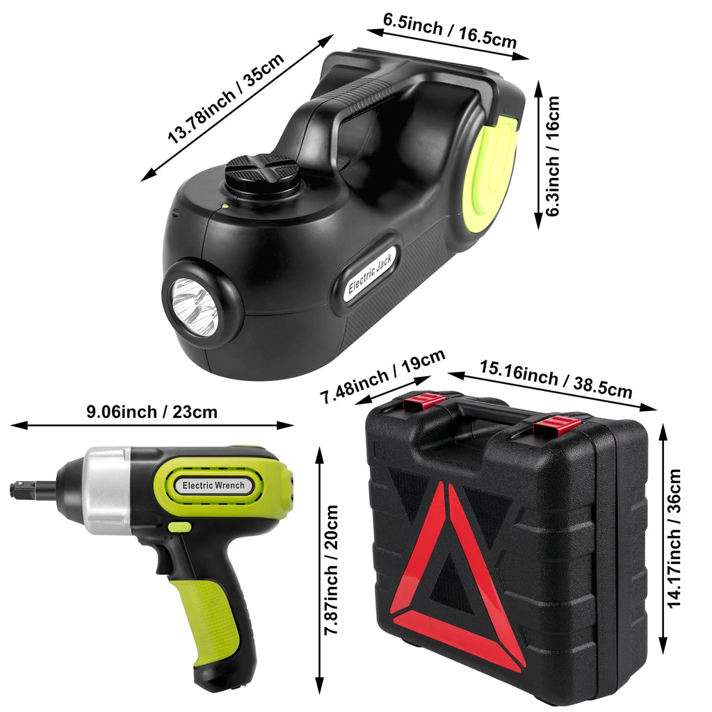 SucceBuy 5T 12V Electric Car Jack Kit + Impact Wrench LED Light Portable Hydraulic Jack 13.5-36 CM Tire Lifting Car Repair Tool