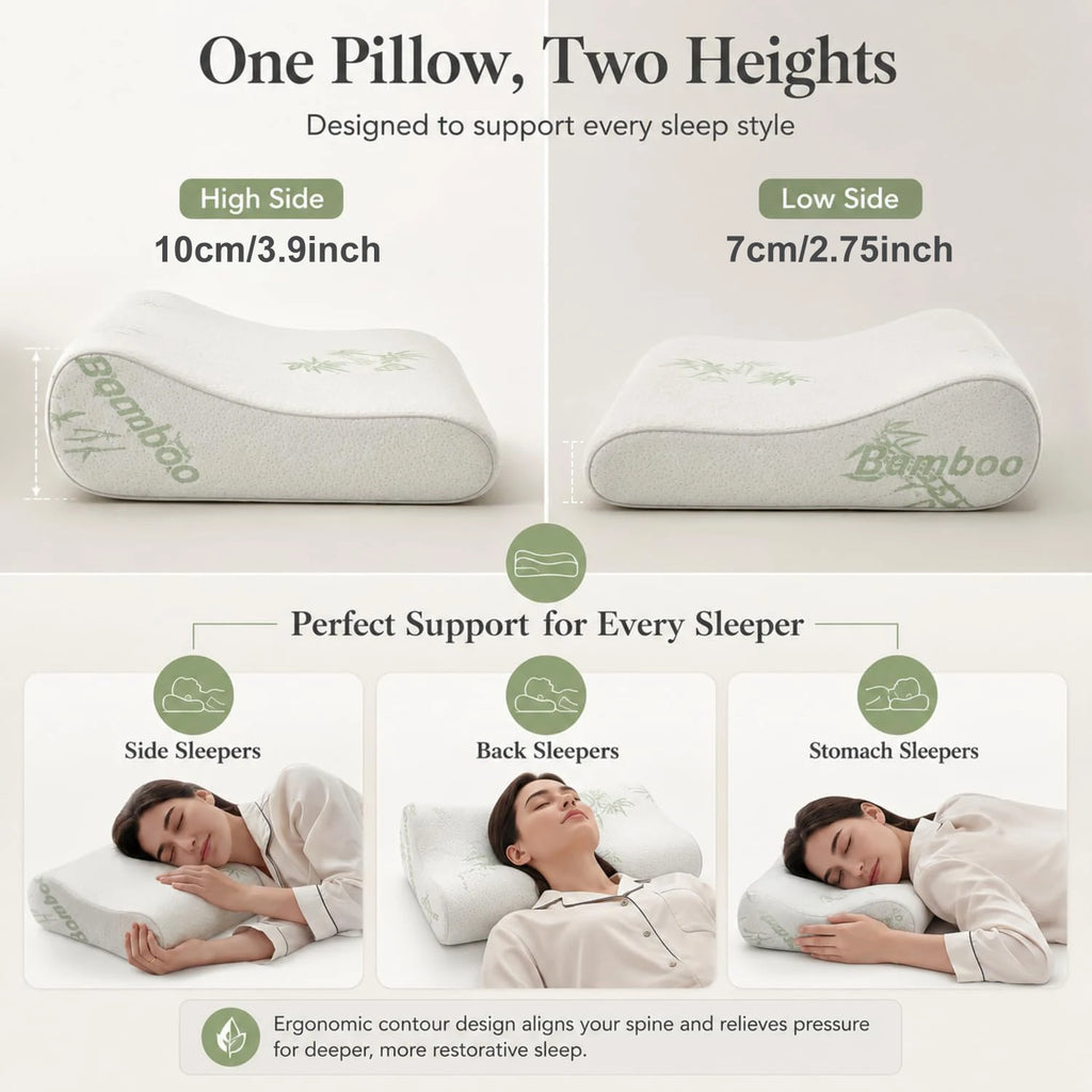 Bed Pillow Rayon Derived from Bamboo Memory Foam Pillow, Sleep Pillow Contoured Orthopedic Pillow Soft Neck Support Breath Pillo