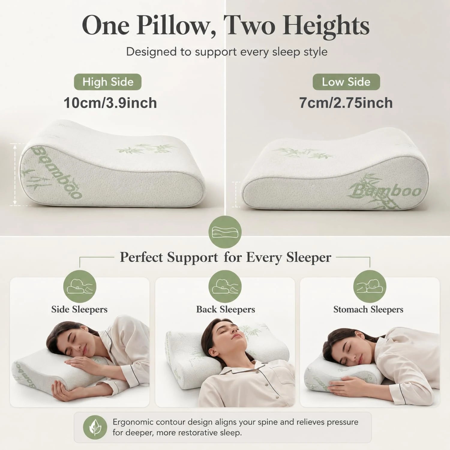 Bed Pillow Rayon Derived from Bamboo Memory Foam Pillow, Sleep Pillow Contoured Orthopedic Pillow Soft Neck Support Breath Pillo