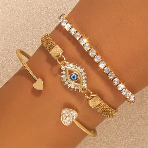 4pcs/set Bohemia Shell Bracelets for Women Ethnic Style Colorful Zircon Rice Beads Metal Chain Bangles Girl Summer Beach Jewelry