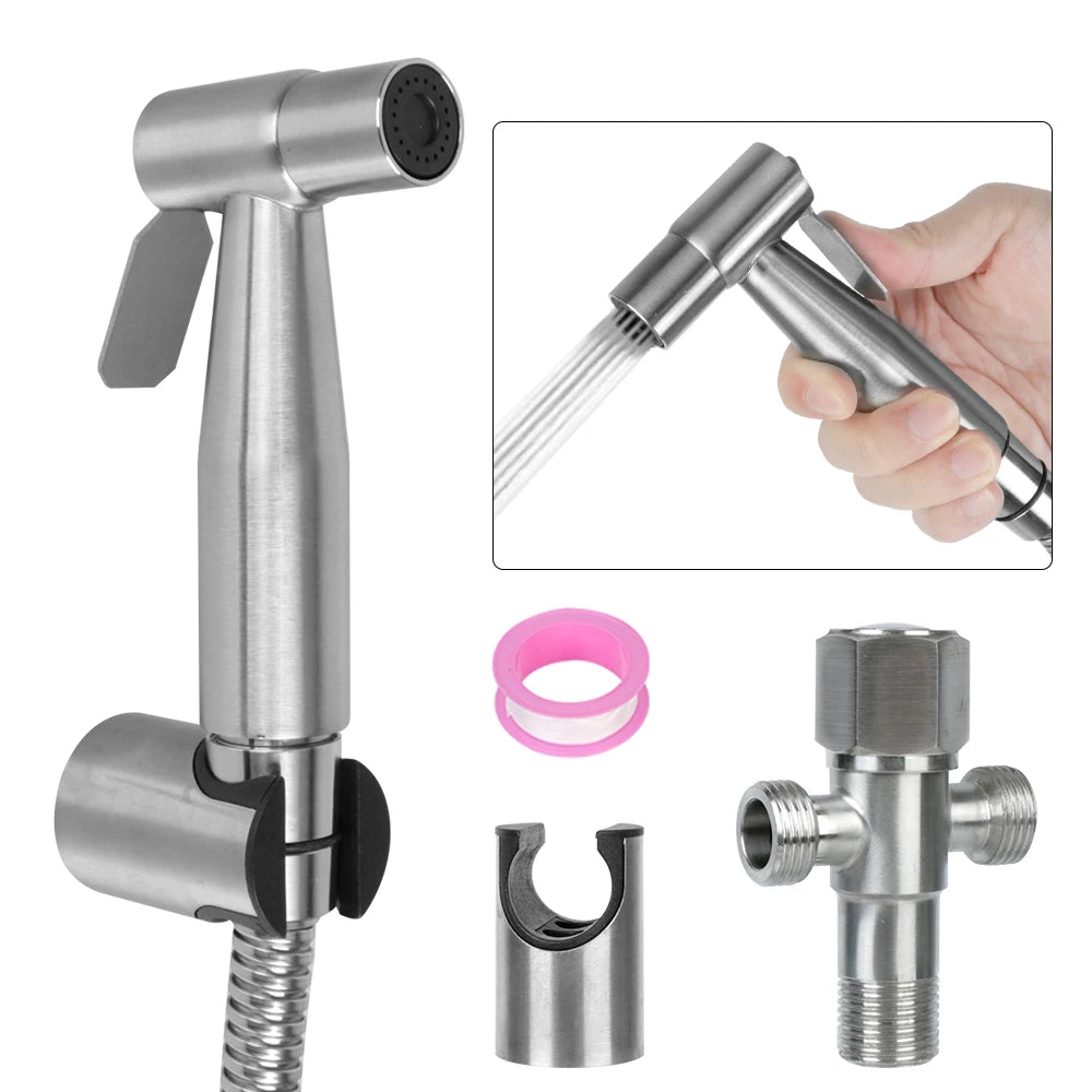 Bidet Sprayer Set for Toilet Shower Head for Bathroom Hand Sprayer Handheld Self-Cleaning Hand Bidet Faucet Stainless Steel