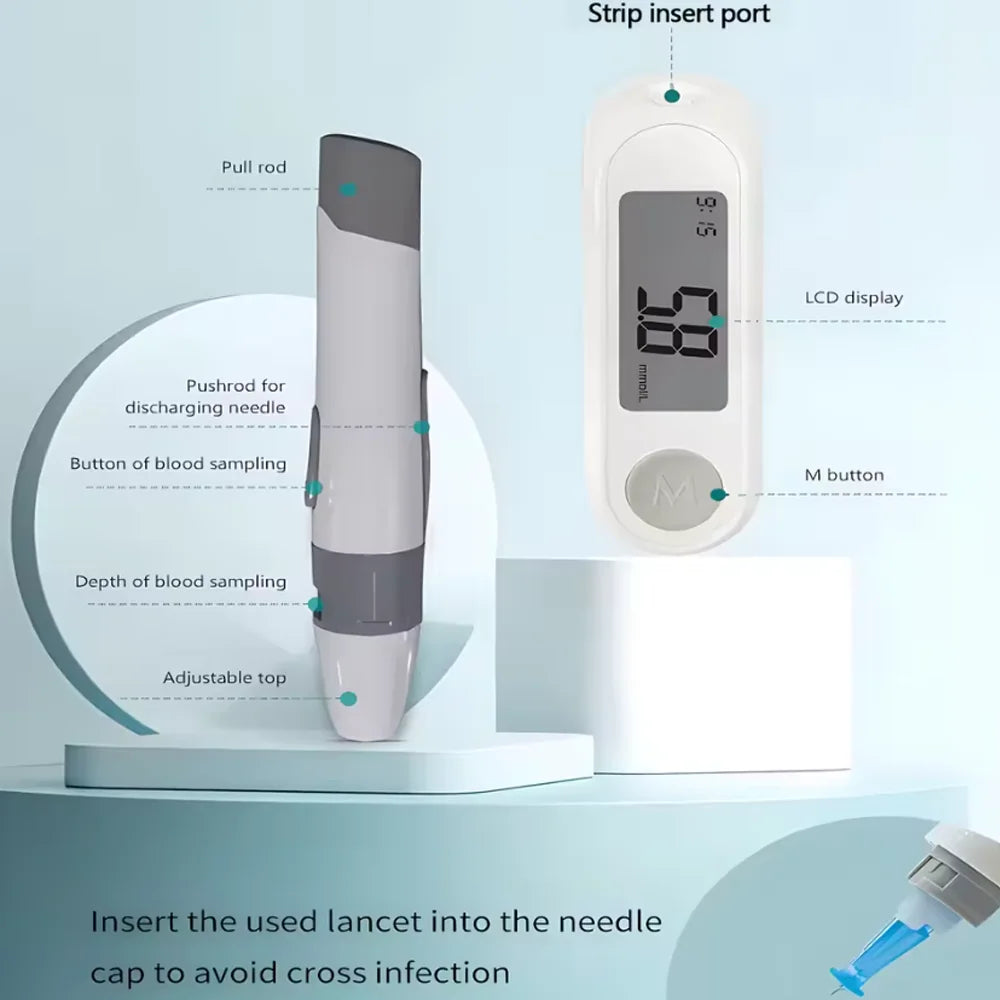 Blood Glucose Meter Diabetes Testing Kit Diabetes Lancet Machine Glucometer with 50pcs Test Strips+50 Lancets Blood Sugar Meter