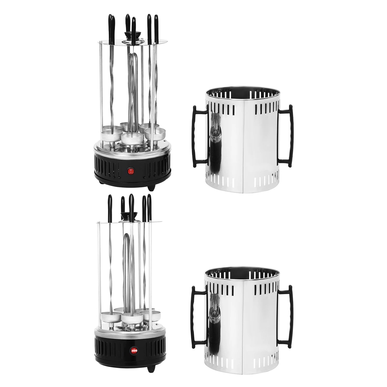 1000W Vertical Electric Grill Stainless Steel Auto Rotisserie 6 Skewers Smoke-Free for Home BBQ
