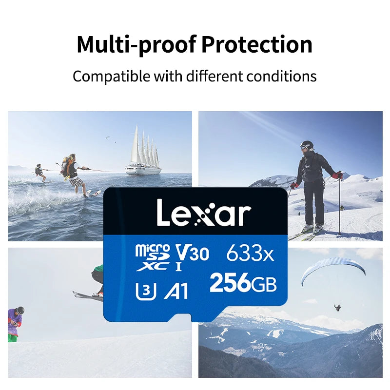 Original Lexar TF Memory Card 633x 32GB 64GB 128GB 256GB SDHC A1 V10 High Speed Micro SD Card SDXC V30 U3 Flash Storage Card