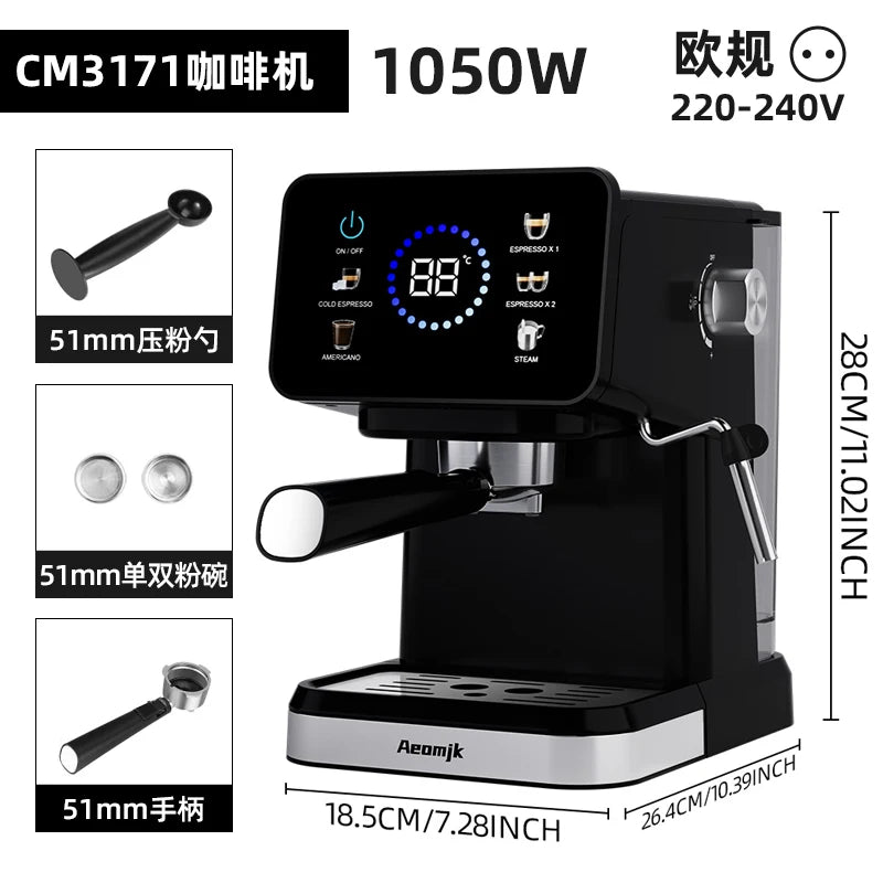 220V 1.5L Home Espresso Machine Hot Cold Brew Coffee Machine Maker Touchscreen Built-in Milk Frother for Household Daily Use