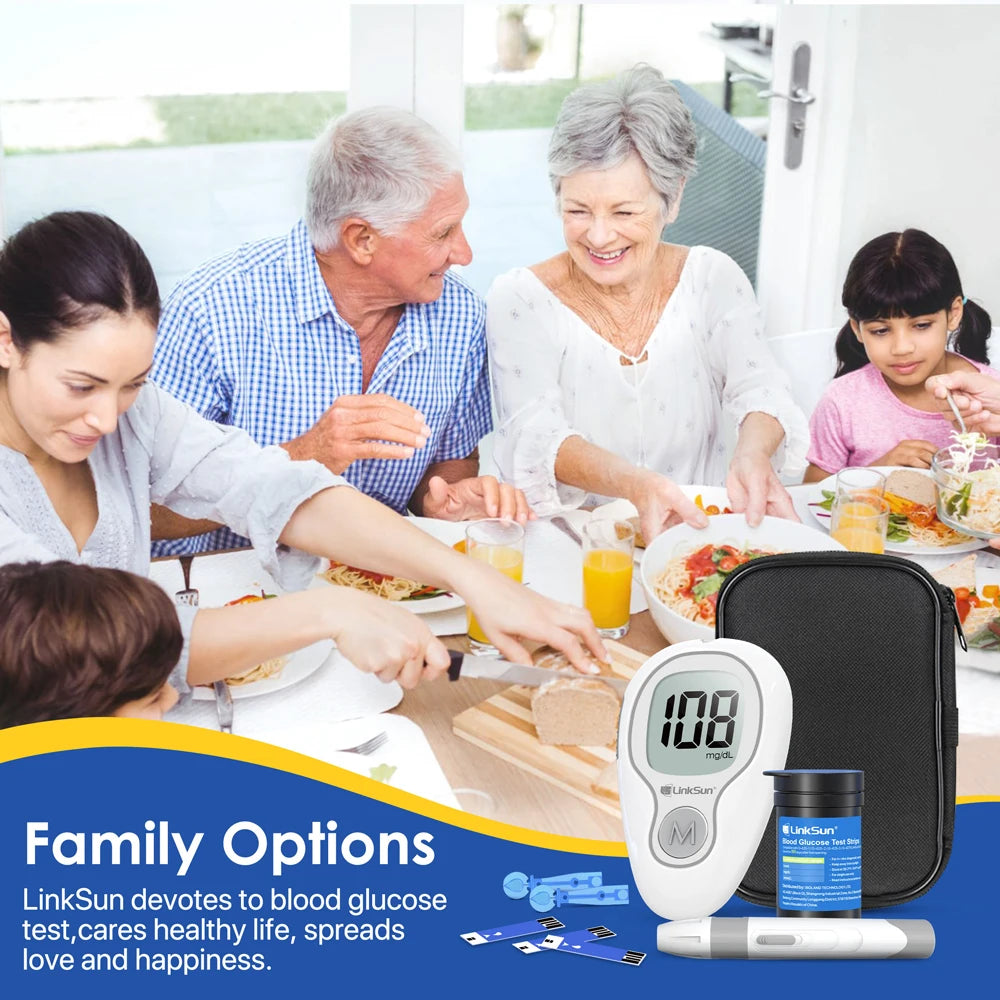LinkSun Blood Glucose Meter G-425-3 Glucosemeter Kit 10/50/100pcs Strips No Code For Diabetes Tester Medical Blood Sugar Monitor