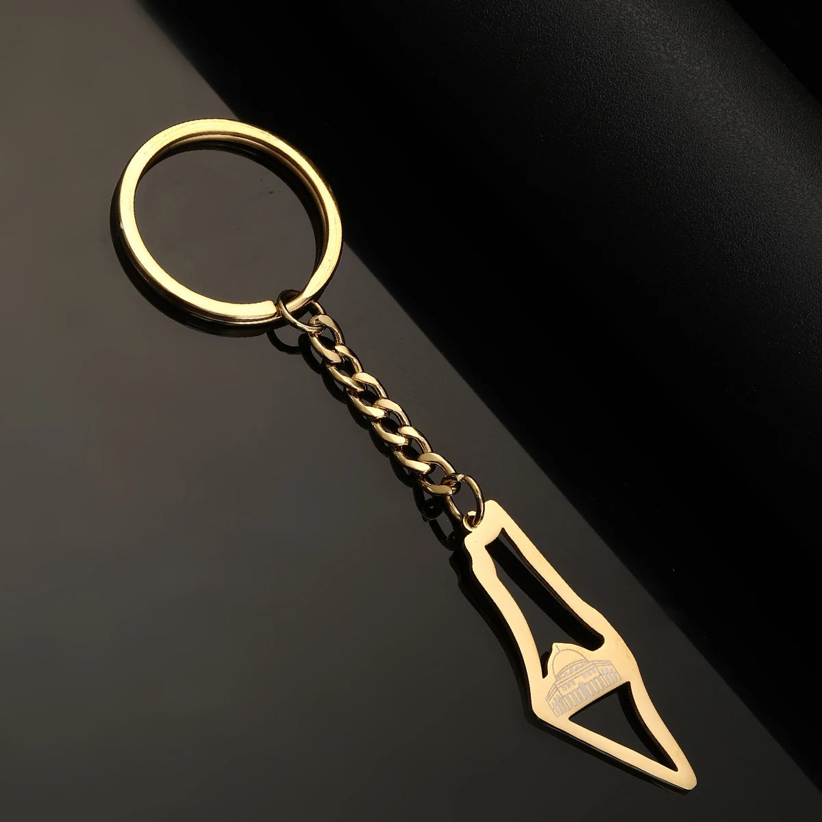 Stainless Steel Palestine in Arabic Map With Flag Keychain Jewelry