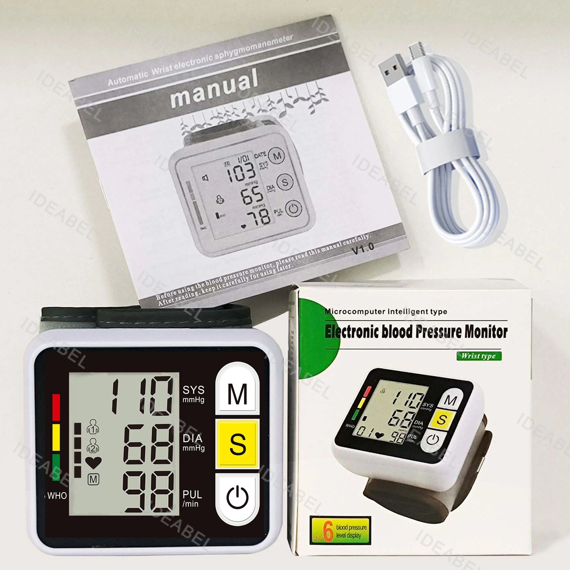 LCD Display Wrist Blood Pressure Monitor Tonometer Tensiometer Automatic Digital Pulsometer Sphygmomanometer Family Diagnostic