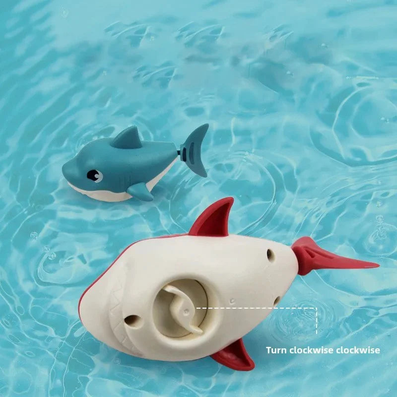 Baby Summer Cartoon Shark Water Play Toy with Wind Up Chain Outdoor Beach Swimming Clockwork Toys Baby Bathroom Toy for Children