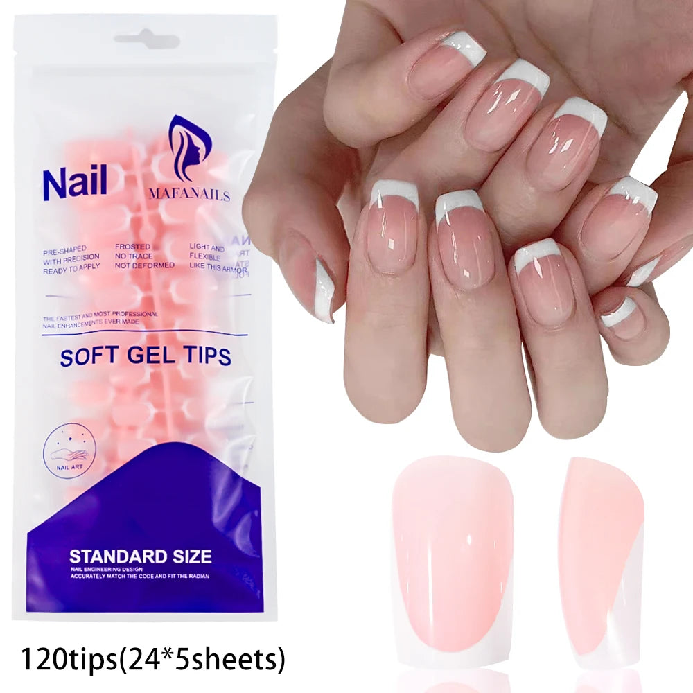 120Pcs Glossy Medium Coffin Press On Nails Pink Gradient French Fake Nails Acrylic Full Cover Ballerina False Nails For Women