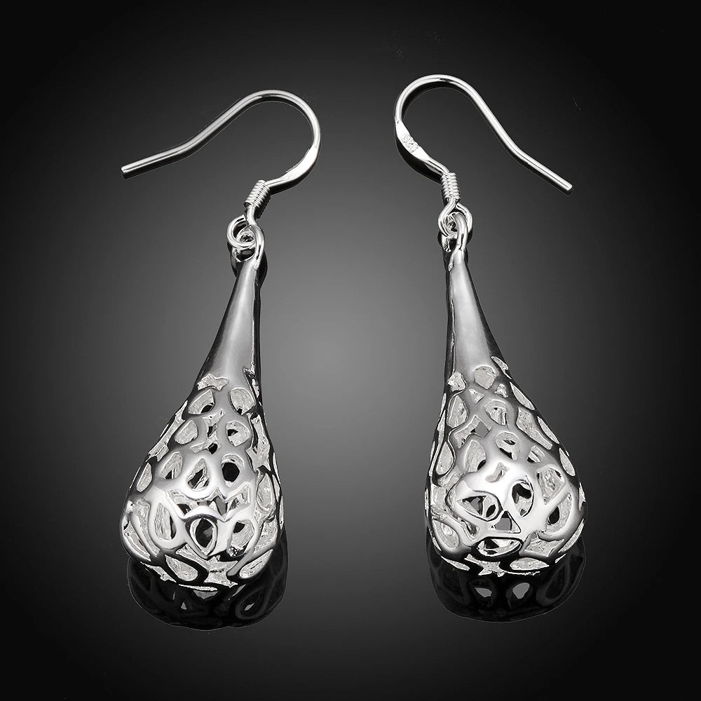 Hot Charm 925 Sterling Silver Hollow water drop Earrings for Women All-match Trend Jewelry wedding party Christmas Gifts