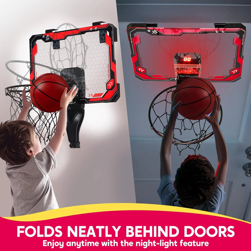 JOYFY Mini Indoor Basketball Hoop Light Up Over The Door Basket Ball Hoop for Kids Toys