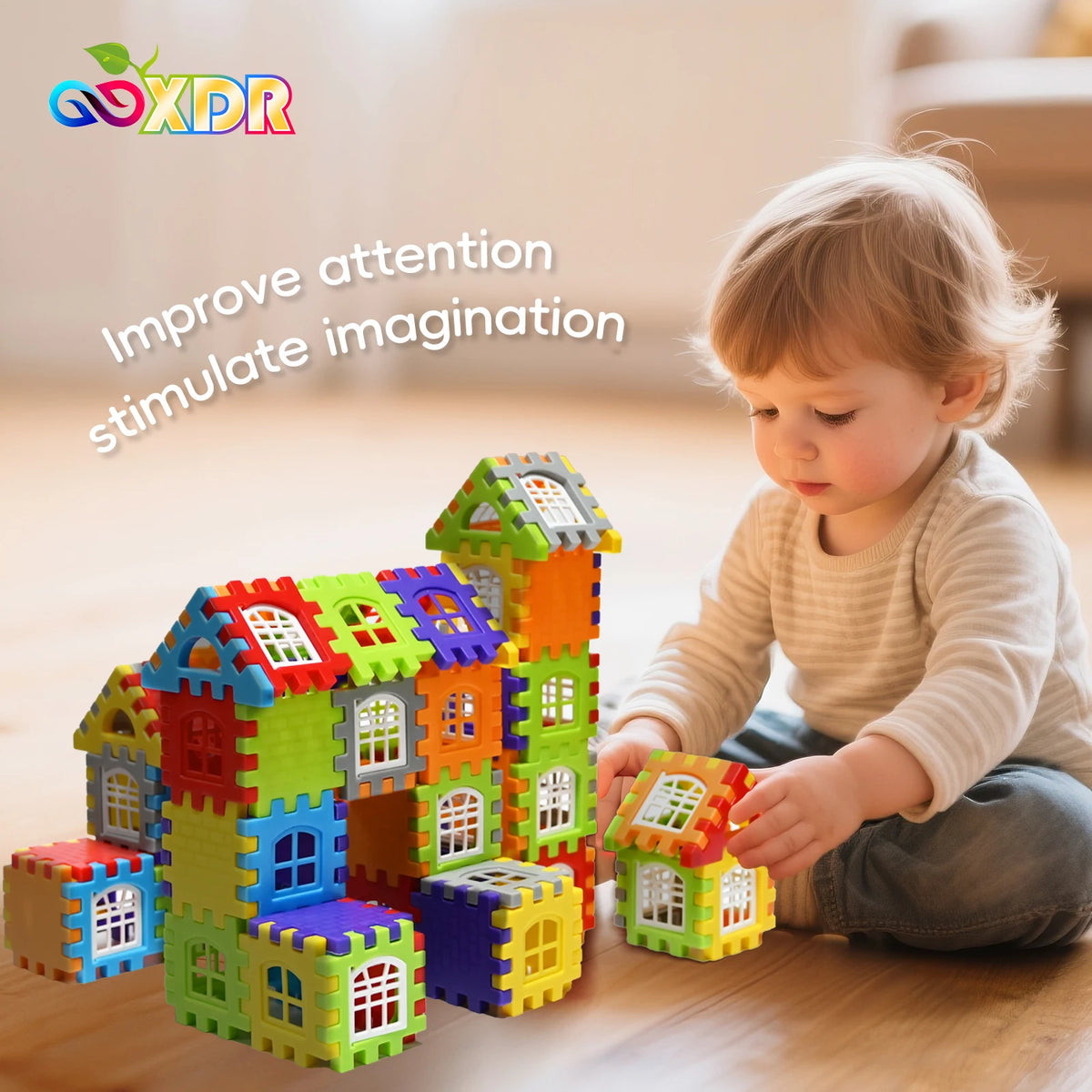 Children Building Houses Building Block Simulation Window Design Colored