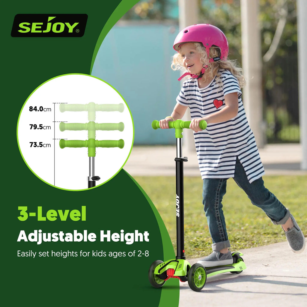 SEJOY Kids Folding Electric Scooter Children Scooter with Adjustable Height 3 Wheel Scooter with Flash Wheels for 3-12 Years