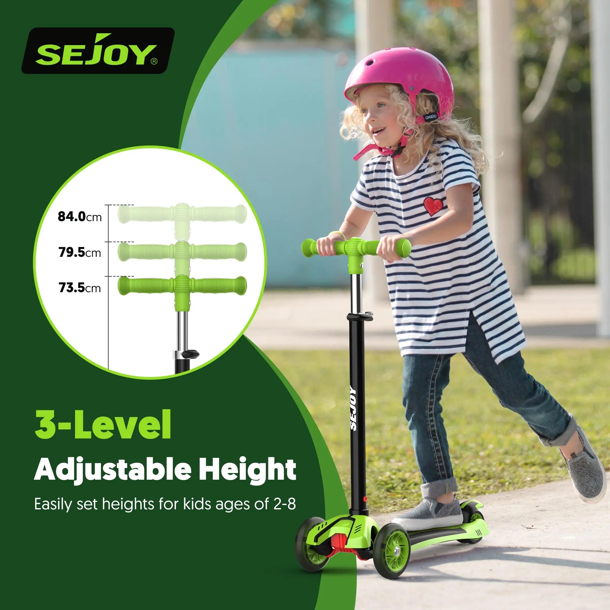 SEJOY Kids Folding Electric Scooter Children Scooter with Adjustable Height 3 Wheel Scooter with Flash Wheels for 3-12 Years