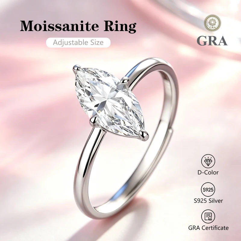 0.5-2.0 Carat Emerald Cut Moissanite Ring S925