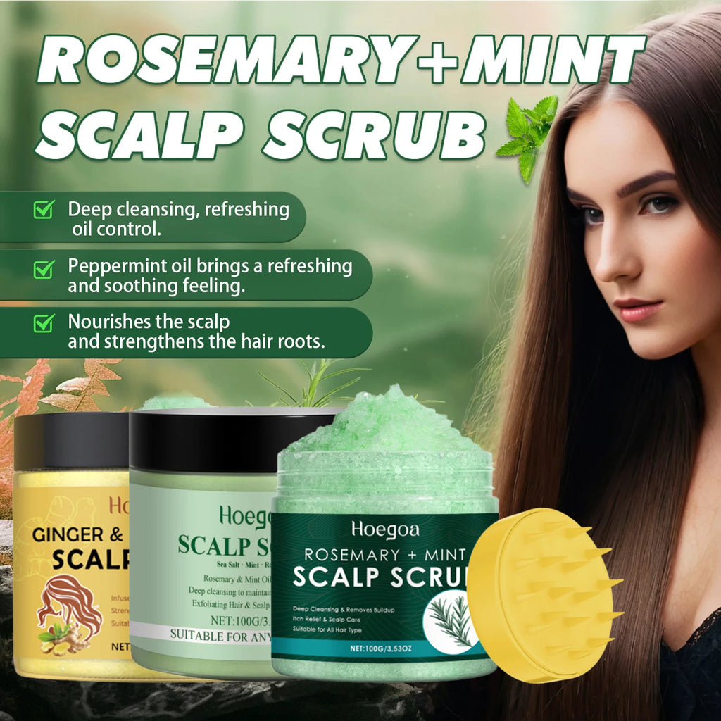 Rosemary/Ginger Scalp Exfoliaton Scrub Shampoo With Massager Comb Deep Cleaning Oil Control Relieve Itching Dandruff Removal