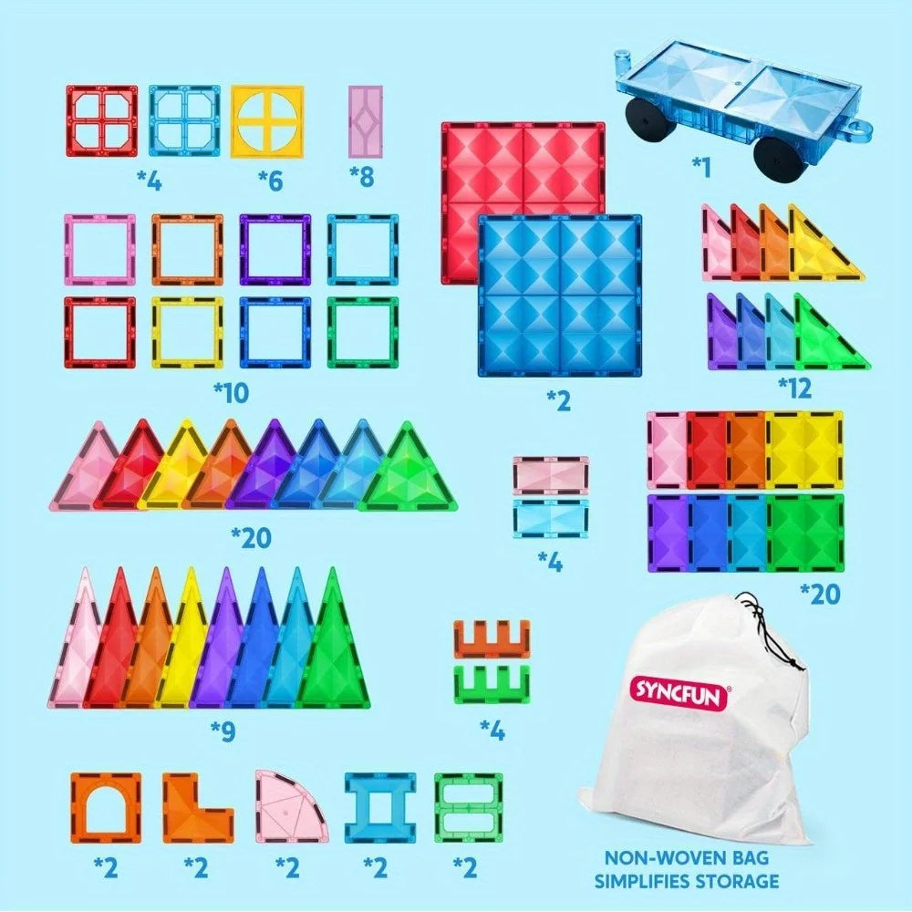 JOYFY 110/66/50 PCS Magnetic Building Tile 3D Magnet Tiles with Vehicle Construction