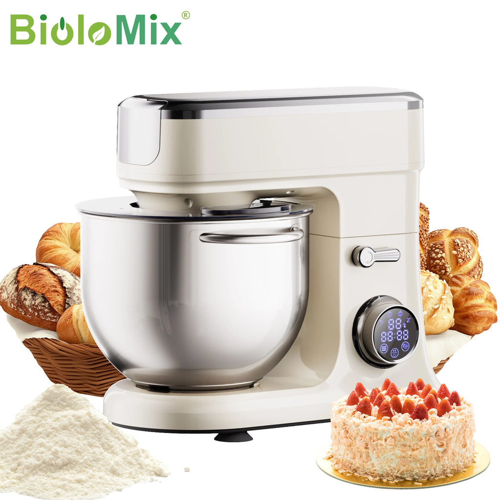 BioloMix 1200W Stand Mixer, 7L Food Mixers for Baking, with Dough Hook, Whisk & Beater, Meat Grinder Attachment