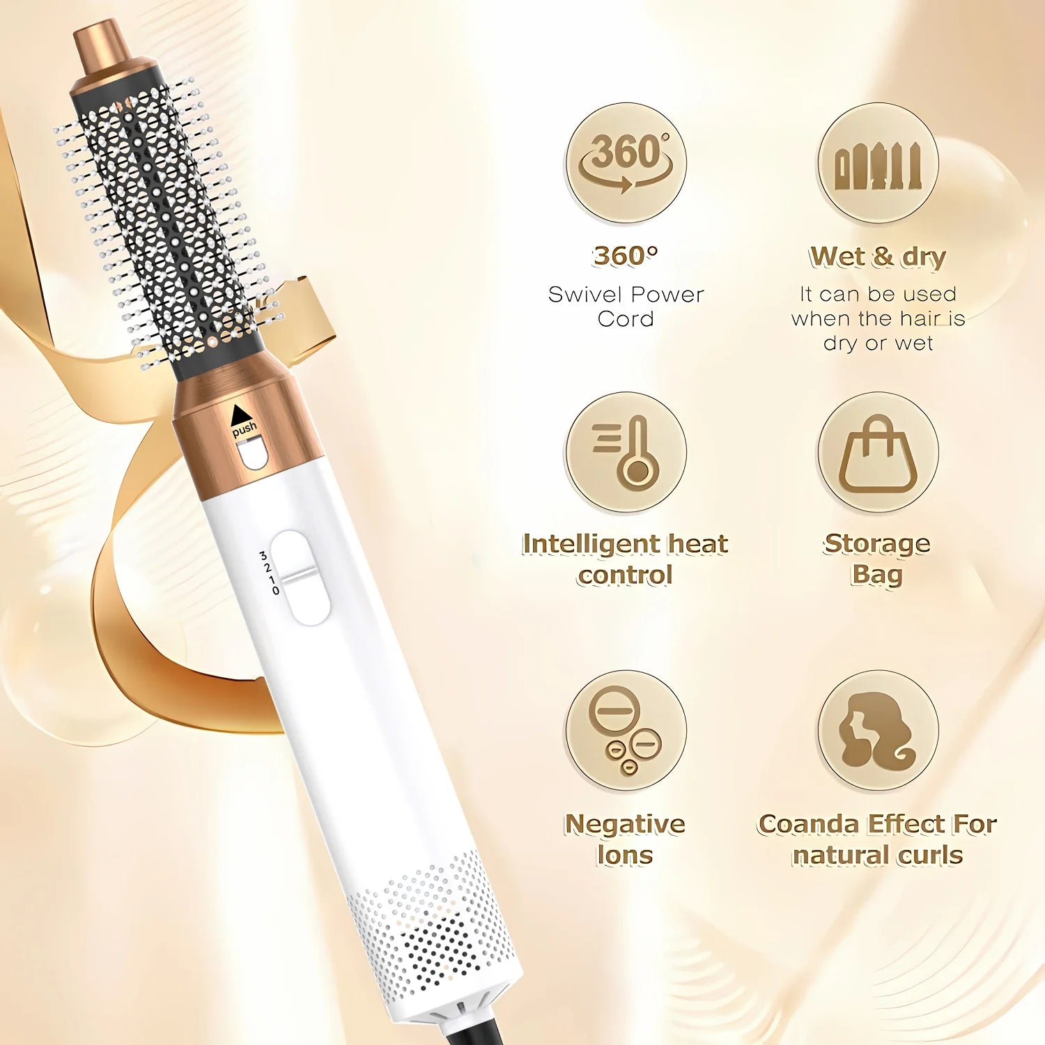 LUXLOCK 5-In-1 Hair Dryer Curling Iron Hot Air Comb Dyso