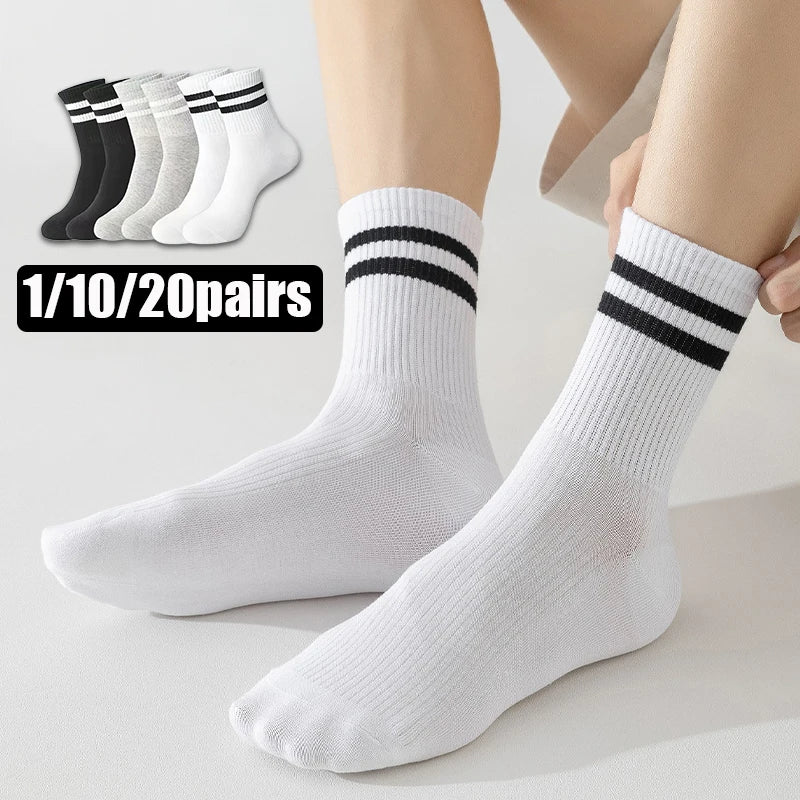 1/10/20 Pairs Unisex Striped Crew Socks Soft Breathable