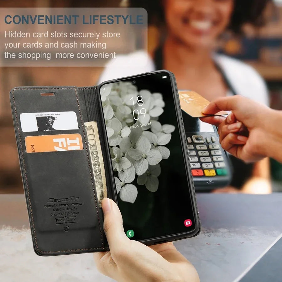 Wallet With Card Slot Magnetic Flip Leather Case For Samsung Galaxy S26 Ultra S25 Plus S24 FE Note 20 10 A16 A17 A18 A37 A56 A57