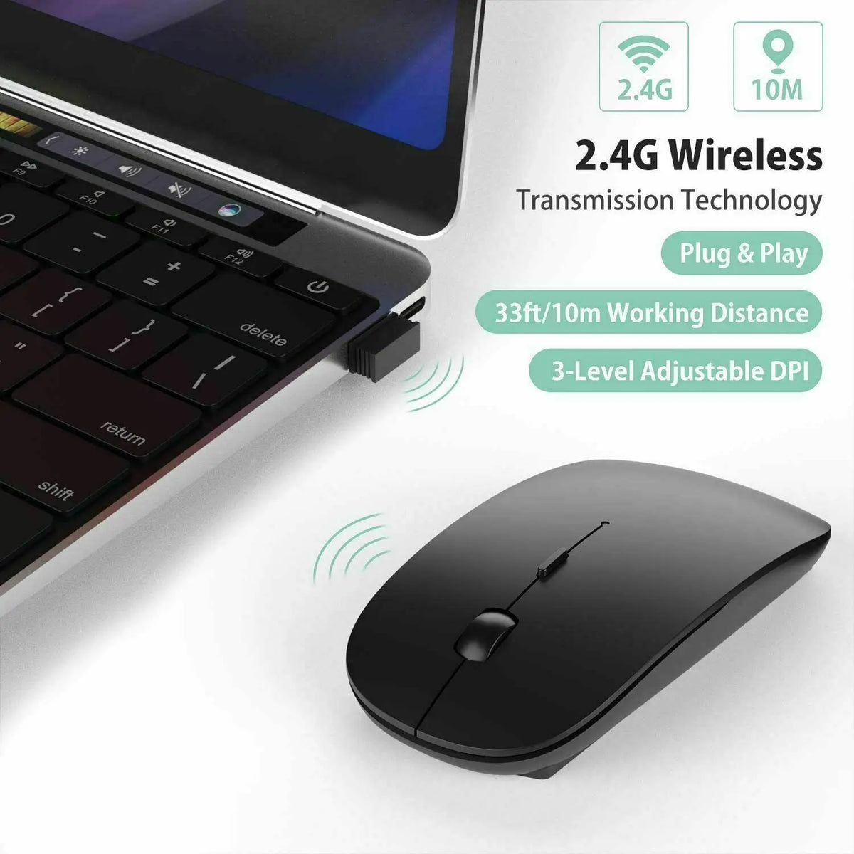 Slim Wireless Mouse 2.4GHz Optical Mice 1600DPI Gamer Office Quiet Mouse