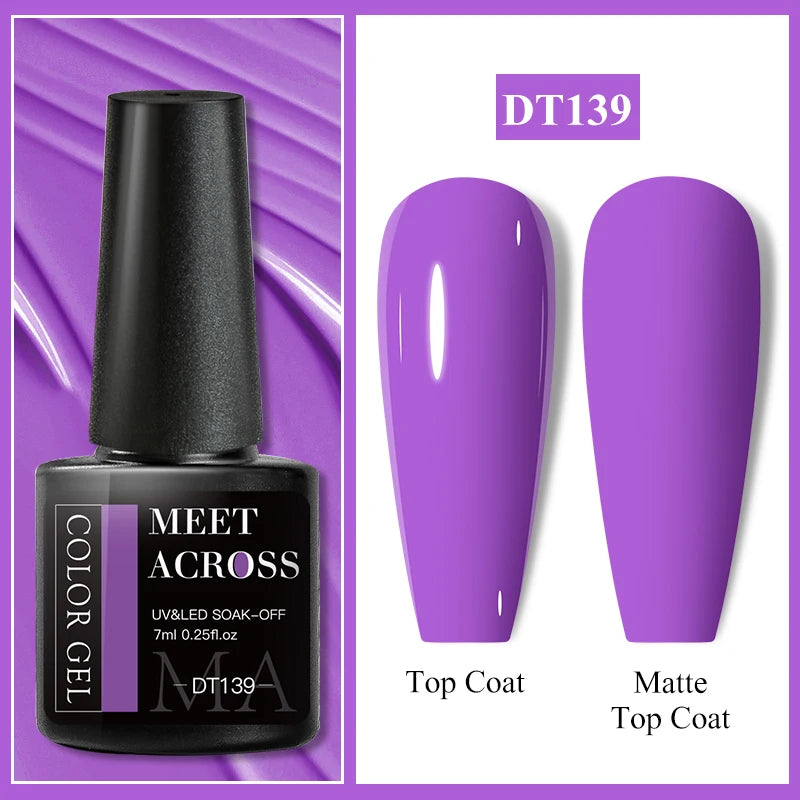 MEET ACROSS 7ml Purple Nail Gel Polish Semi Permanent Nail Art For Nails Decoration