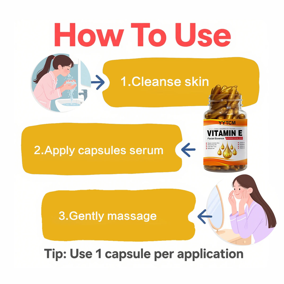 Vitamin E Deep Moisturizing Capsule Essence, Hydrates and Smooths Skin,/180 Capsules