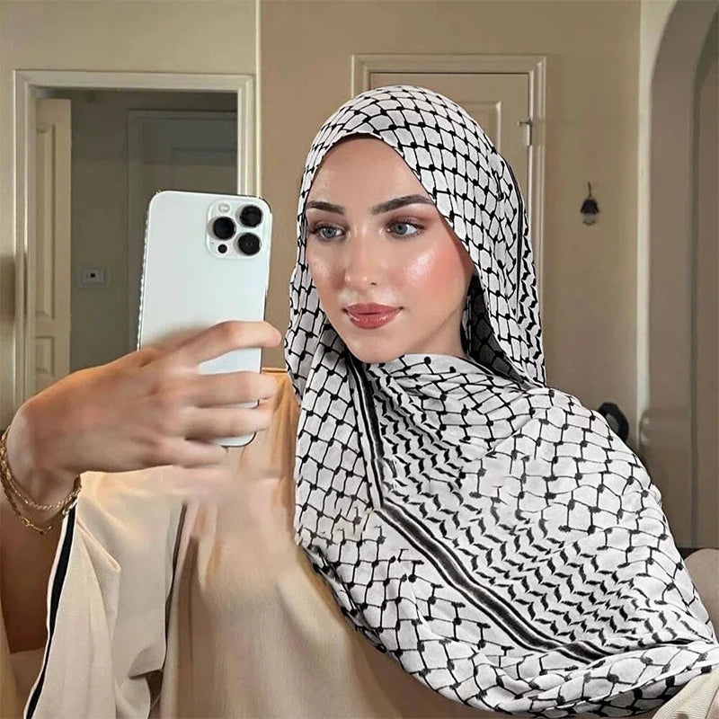 2024 Arab Styles Scarf Female Foulard Designer Plaid Print Hijab Soft Shawls and Wraps Pashmina Bandana Muslim Headscarf