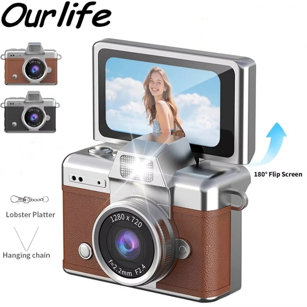 Ourlife Thumb Keychain Camera 1.47 Inch Flip Screen Retro CCD Mini Digital Camera HD Very Small Camcorder Video Recorder