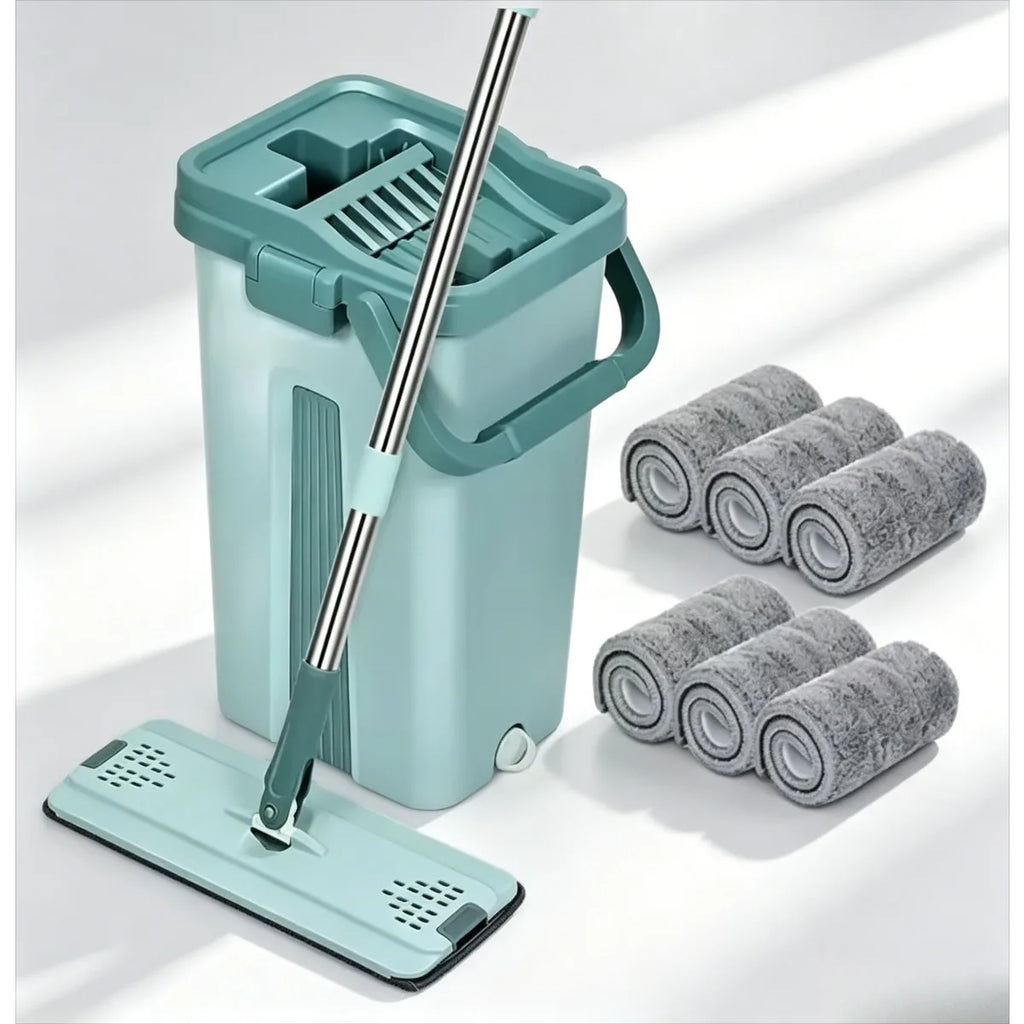 Flat Squeeze Mop with Bucket, Easy Wring, All-Purpose Floor Cleaning, Microfiber Pads, Wet or Dry,for Hardwood & Laminate Floors