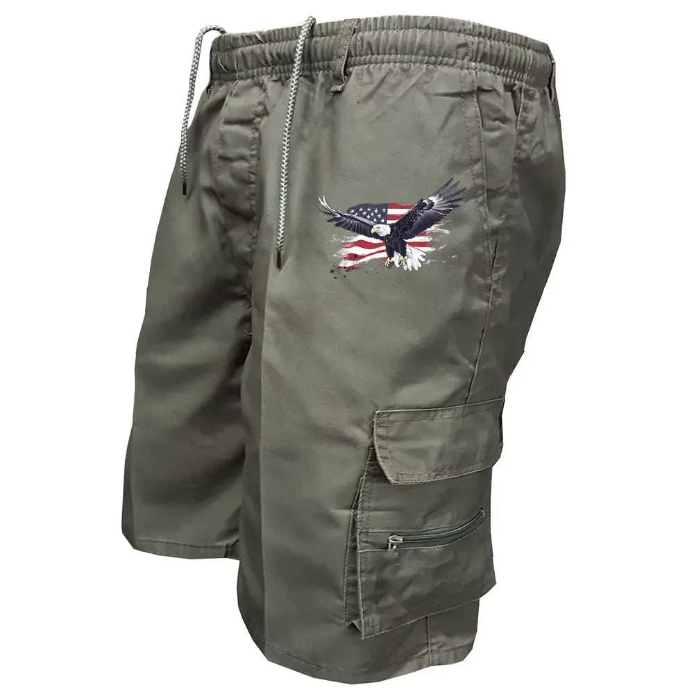 American Flag Printed Cargo Shorts Independence Day Eagle Shorts