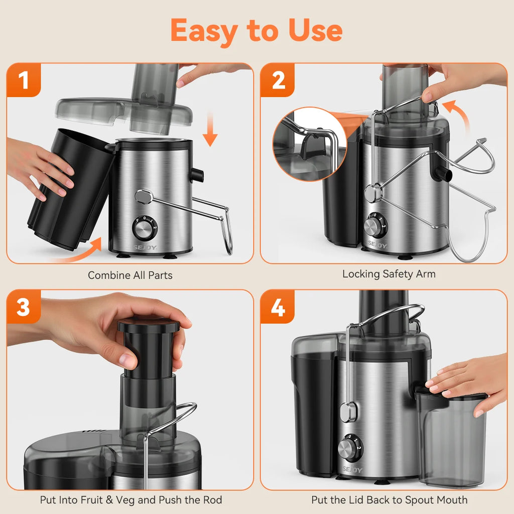 Sejoy Compact Fruits Juicer,Juice Extractor Machine Multiple Safety