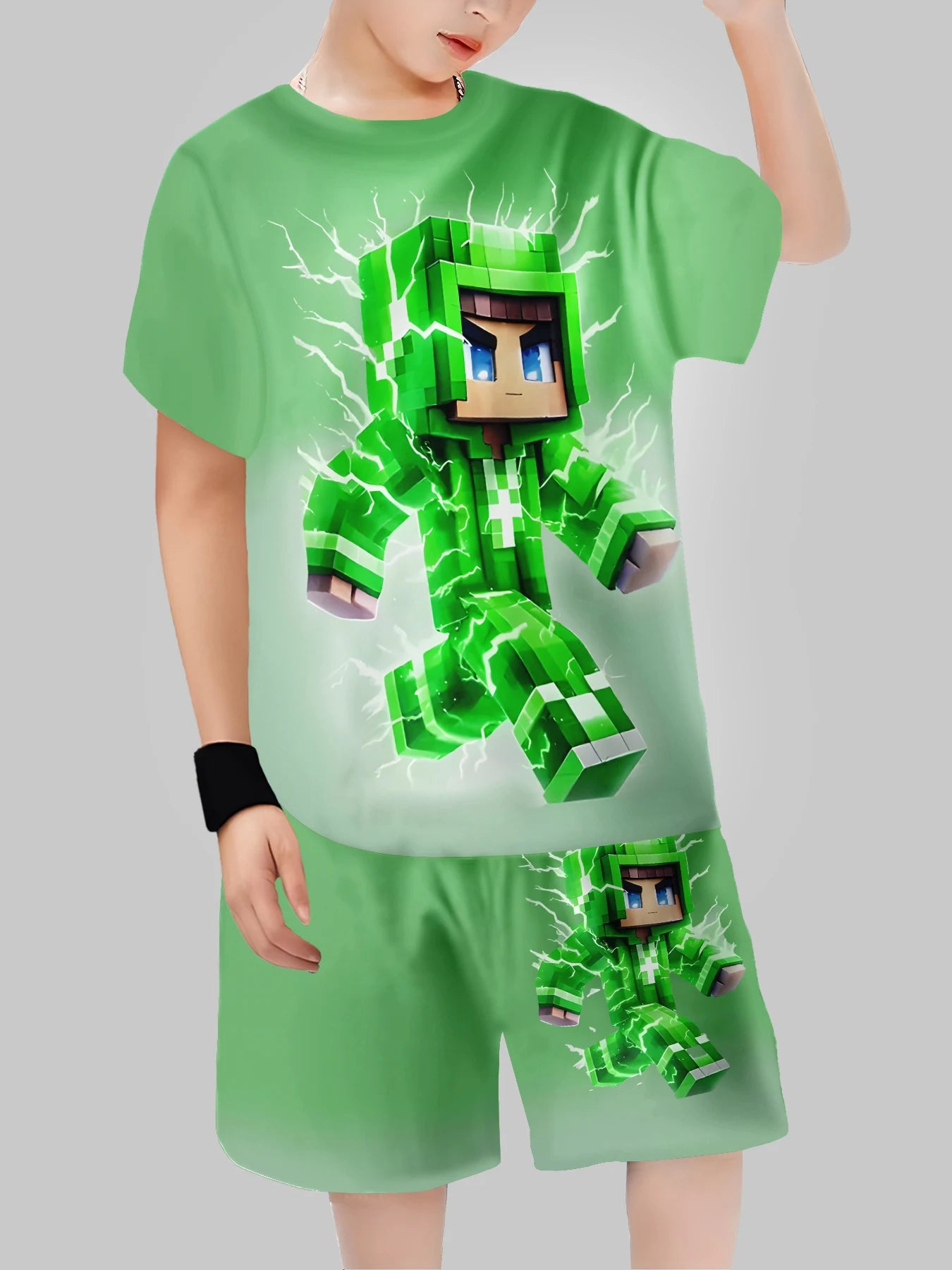 new Block Man Digital Printing Cross Border Children's Clothing Casual Short Sleeved T-shirt Boys' Clothing