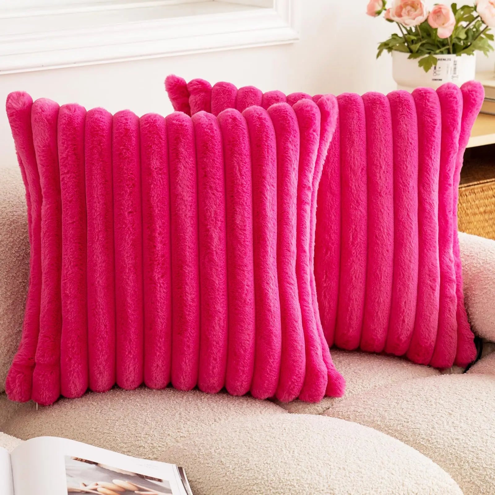 New Faux Rabbit Fur Square Cushion Cover Big Thick Striped Super Soft Solid Color Pillow Cover Sofa Decor Cushion Covers 2026