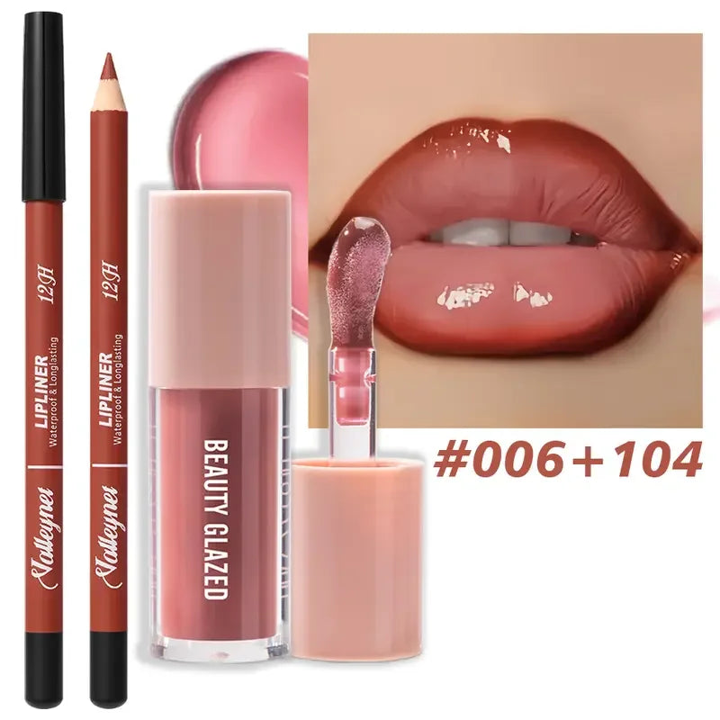 2pcs Waterproof Long-Lasting Matte Lip Makeup Set - Lip Liner & Glaze Combo with Pencil Texture
