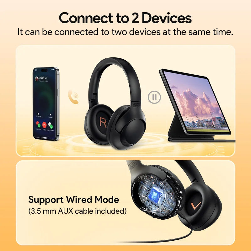 QCY H3 ANC Wireless Headphones Bluetooth 5.4 Hi-Res Audio Over Ear Headset 43dB