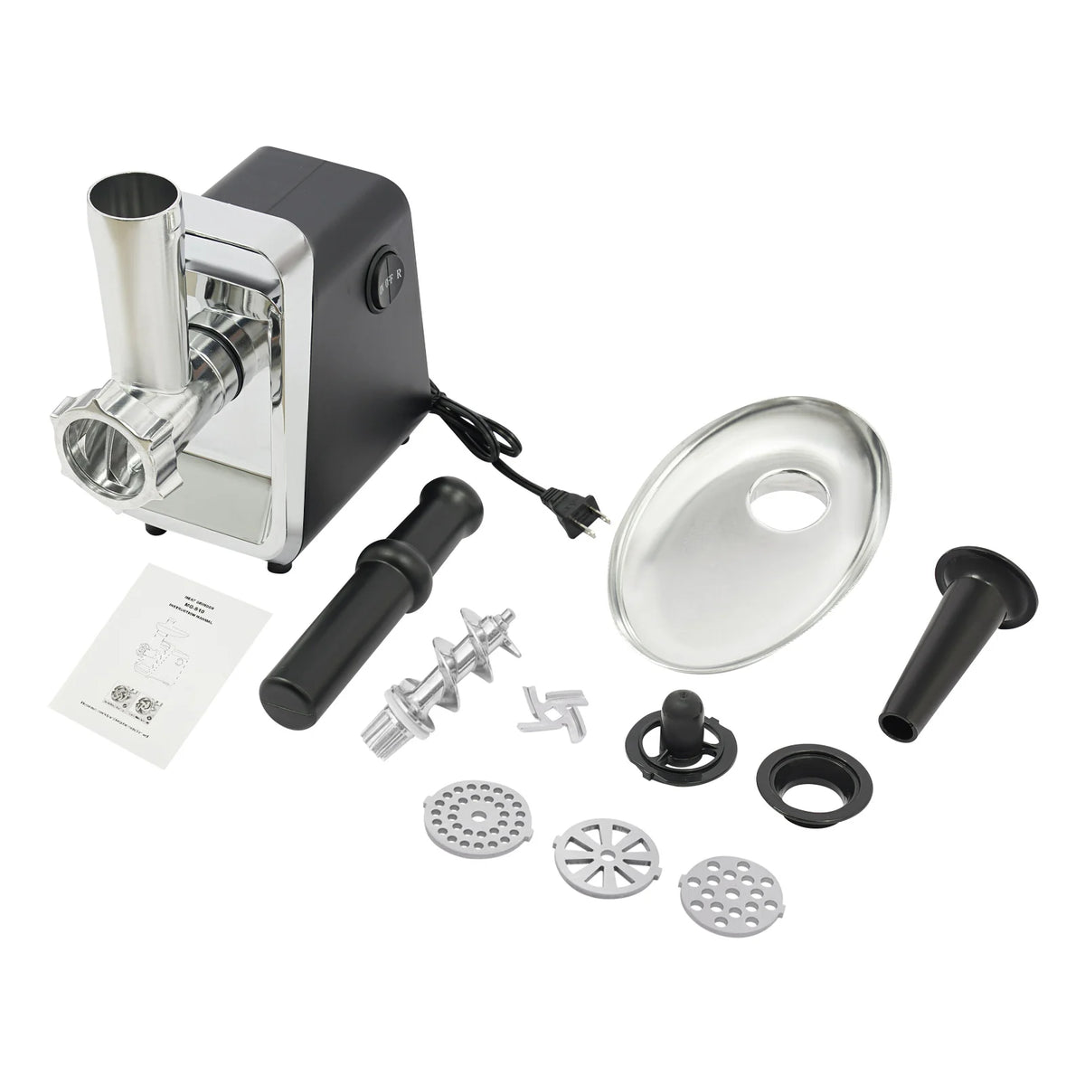 Electric Meat Grinder 250W 230RPM with 3 Cutter Heads and Sausage Attachment