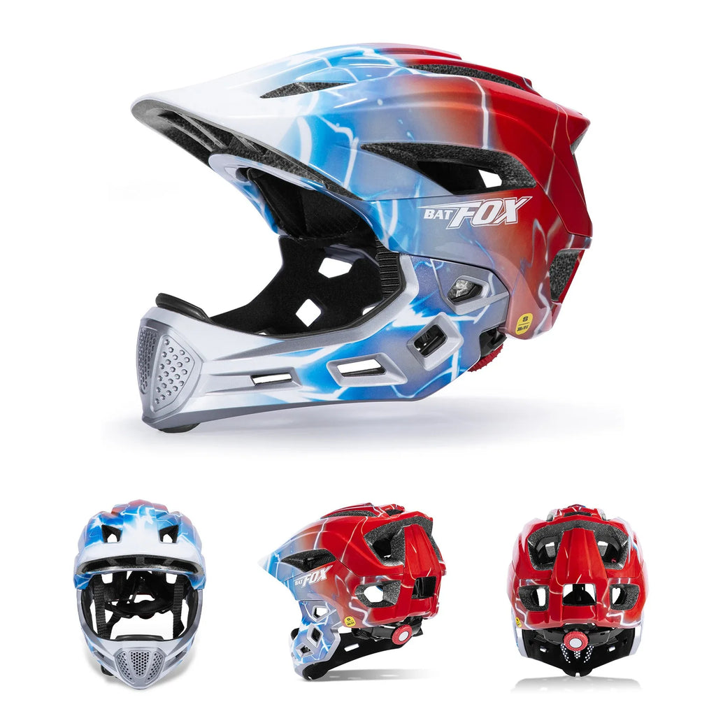 BATFOX Children Full Face Bike Cycling Helmet Adjustable Skating Kids Safty Electric scooter Helmet Suitable For 5-10 Years