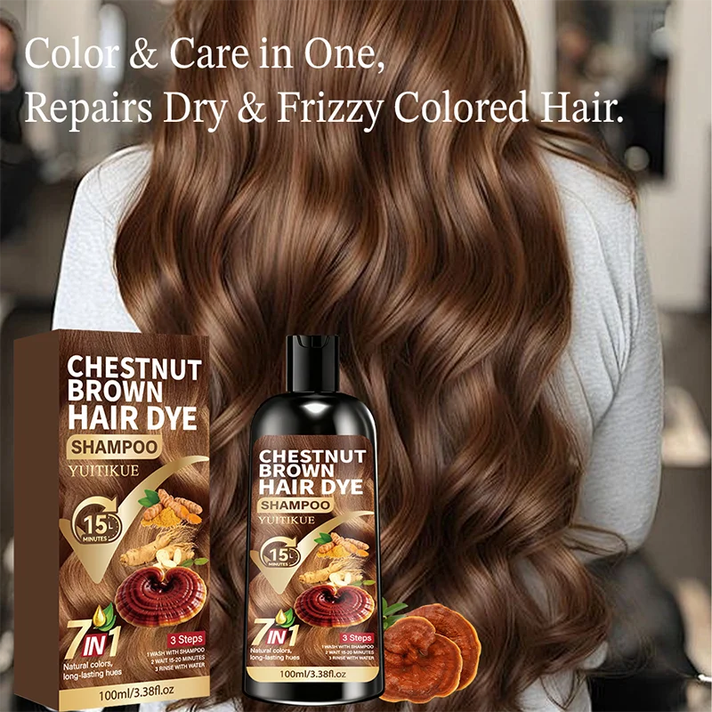 YUITIKUE Hair Dye Shampoo Chestnut Brown Natural Look Gray Coverage Quick Application