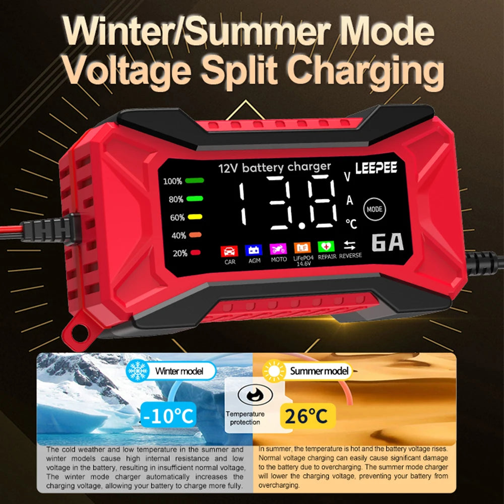Intelligent Car Battery Charger Smart Battery Charging Fast Power Full Automatic
