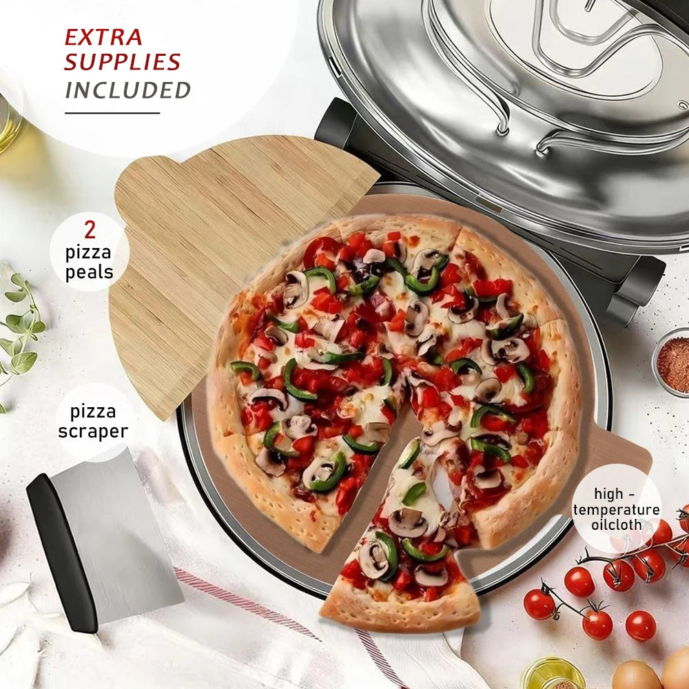 Electric Pizza Maker With Three Accessories 420℃ 1200W Dual Temperature Indoor Pizza Stone Plate 12inch Pizza Oven 10Minute