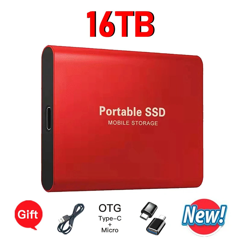 16TB External Solid State Drive Portable SSD USB 3.1 Type-C High-Speed Data Transfer Secure Storage for Important Files