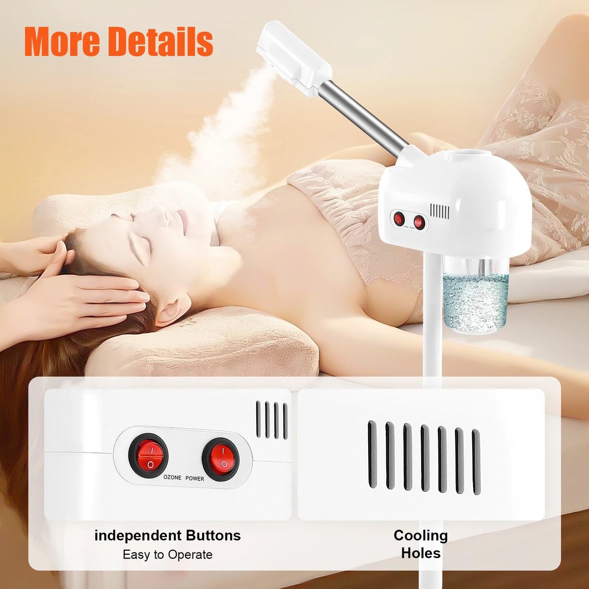 Ozone Facial Steamer Skin Care Equipment Height Adjustable 750ML