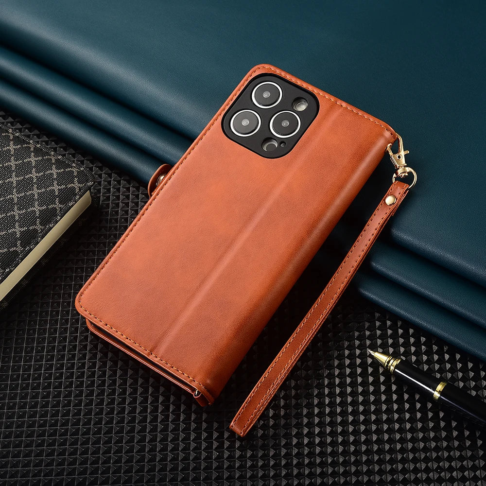 Wallet Multi-card Zipper Kickstand Magnetic Flip Leather Case